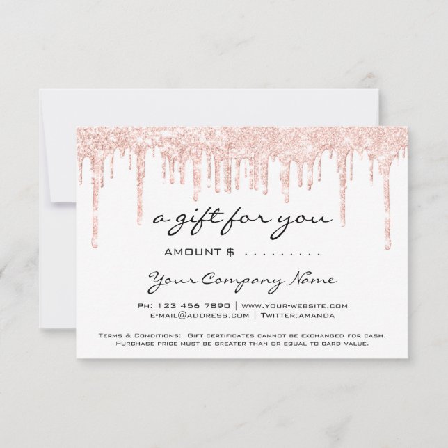Business Gift Certificate Simply Modern Rose Drips (Front)