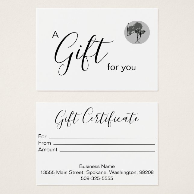 Business Gift Certificate with logo (Front & Back)