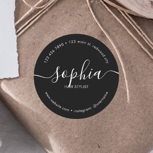 Business Girly Calligraphy Black Classic Round Sticker