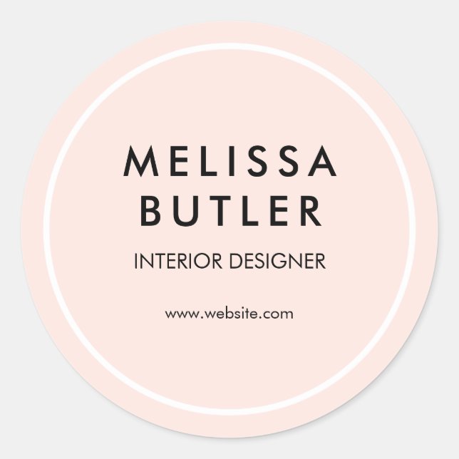 Business Girly Elegant Blush Pink Classic Round Sticker (Front)