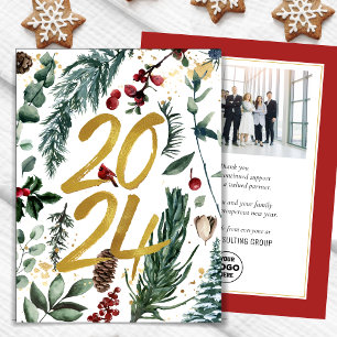 Business Gold 2025 Festive Christmas Pine Bough Holiday Card