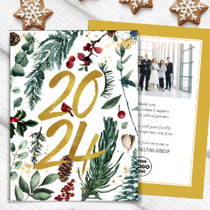 Business Gold 2025 Festive Christmas Pine Bough Holiday Card