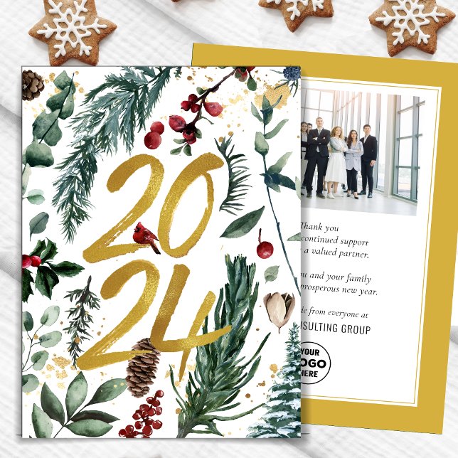 Business Gold 2025 Festive Christmas Pine Bough Holiday Card (Creator Uploaded)