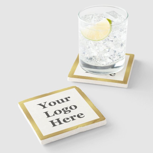 Business Gold and White Your Logo Here Template Stone Coaster (Side)