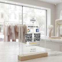 Business Google Facebook Review QR Code Acrylic Sign