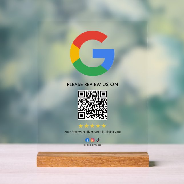 Business Google Review Tabletop Sign l QR Code (Neutral)