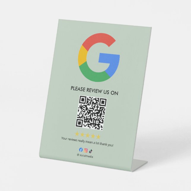 Business Google Review Tabletop Sign l QR Code (Front)