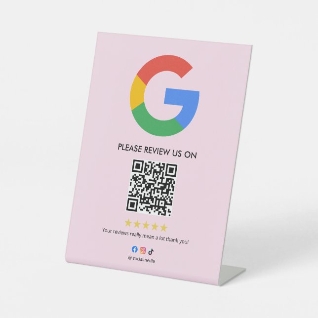 Business Google Review Tabletop Sign l QR Code (Front)