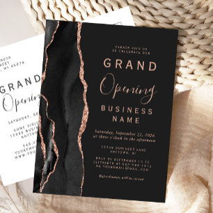 Business Grand Opening Black Rose Gold Agate Dark Postcard