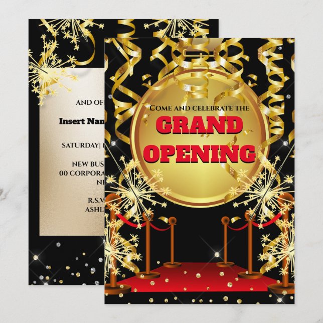 Business grand opening celebration red carpet VIP Invitation (Front/Back)