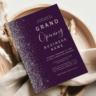 Business Grand Opening Dark Purple Silver Glitter Invitation