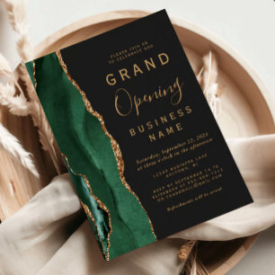 Business Grand Opening Emerald Gold Agate Dark Invitation