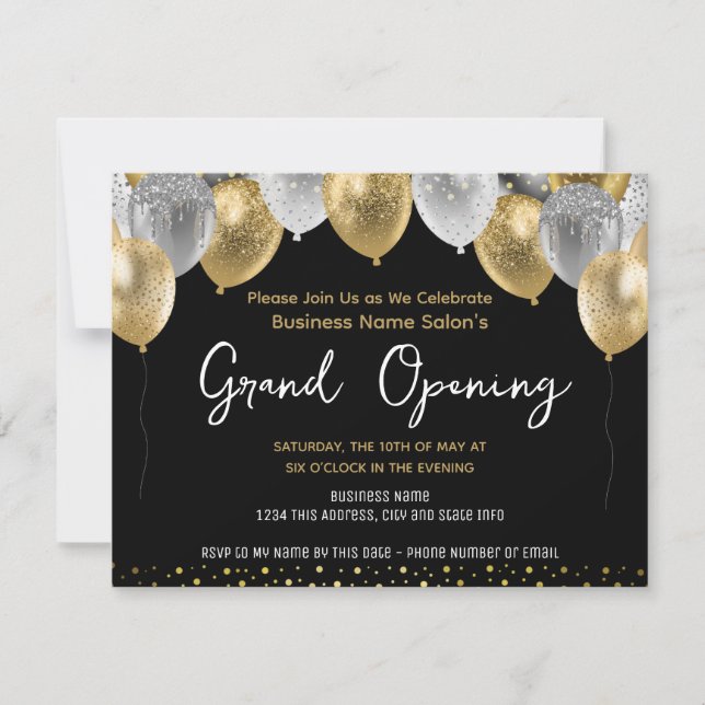 Business Grand Opening Gold and Black Invitation (Front)