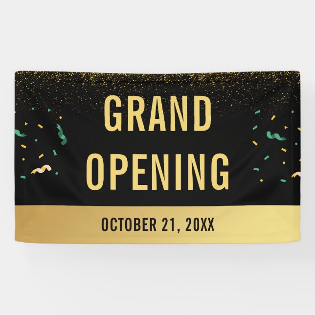 Business Grand Opening Gold Glitter & Confetti Banner (Horizontal)