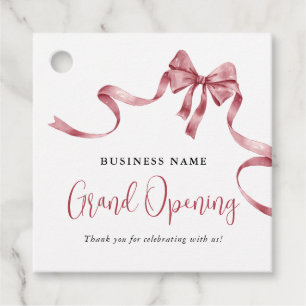 Business Grand Opening Modern Red Ribbon Favour Tags