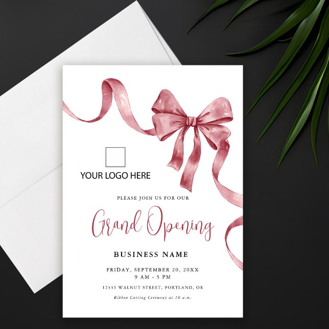 Business Grand Opening Modern Ribbon Logo Invitation (Creator Uploaded)