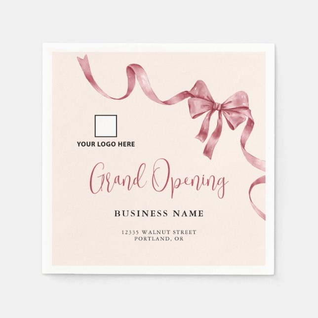 Business Grand Opening Modern Ribbon Logo Napkin (Front)