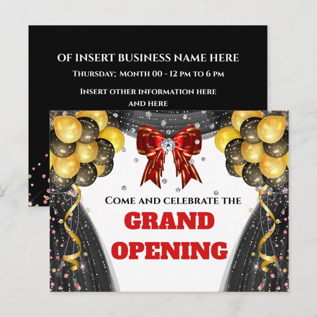 Business grand opening red gold black VIP balloons Announcement Postcard (Front/Back)