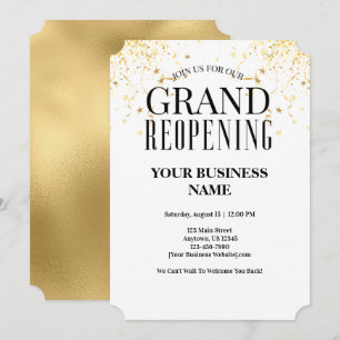 Business Grand Reopening Faux Gold Confetti Stars Invitation
