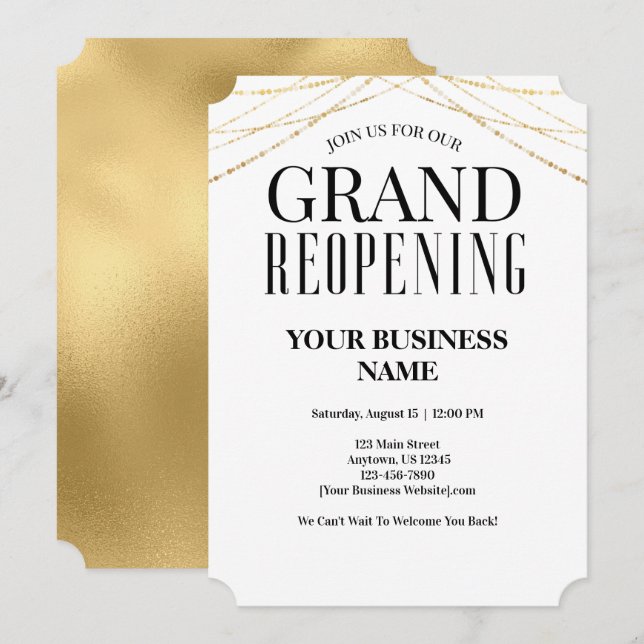 Business Grand Reopening Faux Gold Invitation (Front/Back)