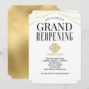 Business Grand Reopening Logo Faux Gold Invitation