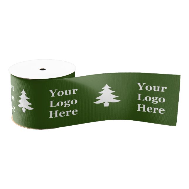 Business Green and White Christmas Trees Your Logo Grosgrain Ribbon (Spool)