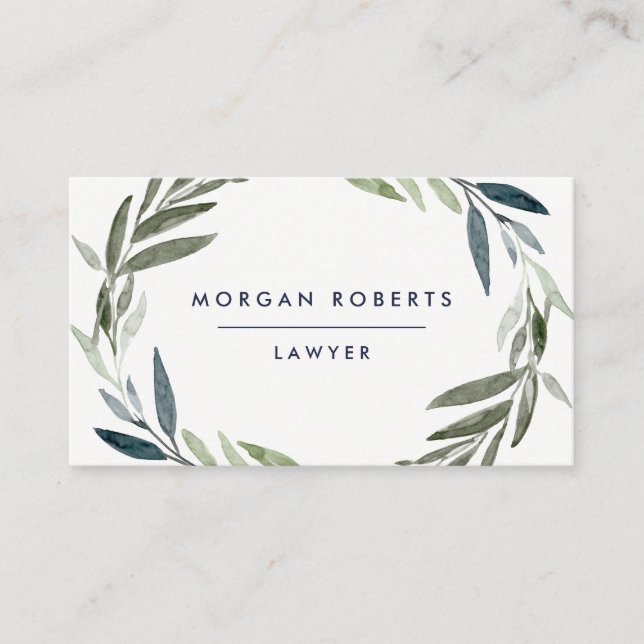 Business Green Olive Leaf Wreath Professional Business Card (Front)