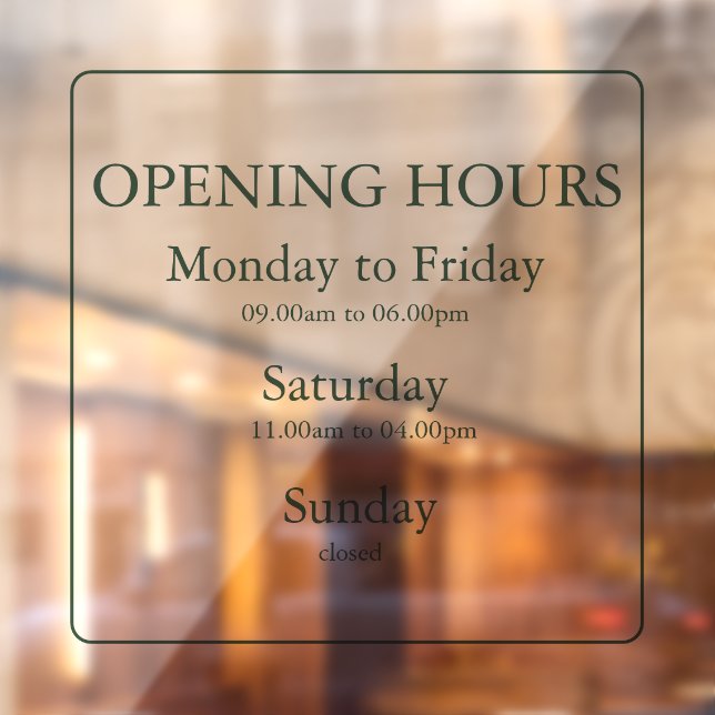 Business Green Opening Hours Sign | Window Cling (Sheet 2)