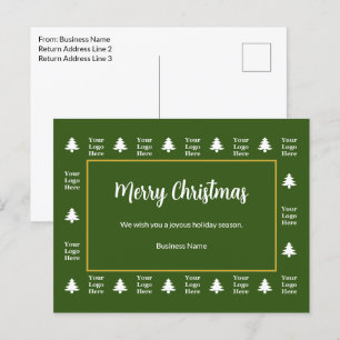 Business Green White Christmas Trees Your Logo Holiday Postcard