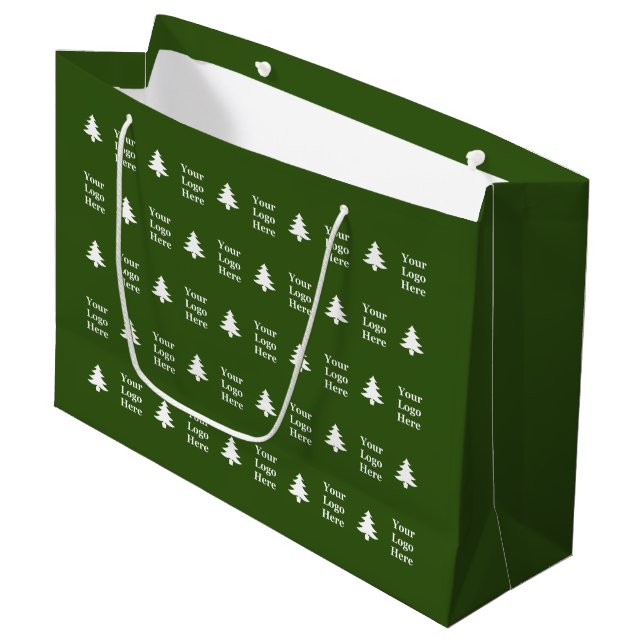 Business Green White Christmas Trees Your Logo Large Gift Bag (Front Angled)