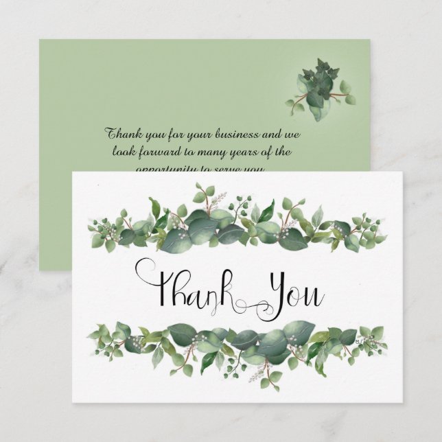 Business Greenery White Flowers Thank You Card (Front/Back)