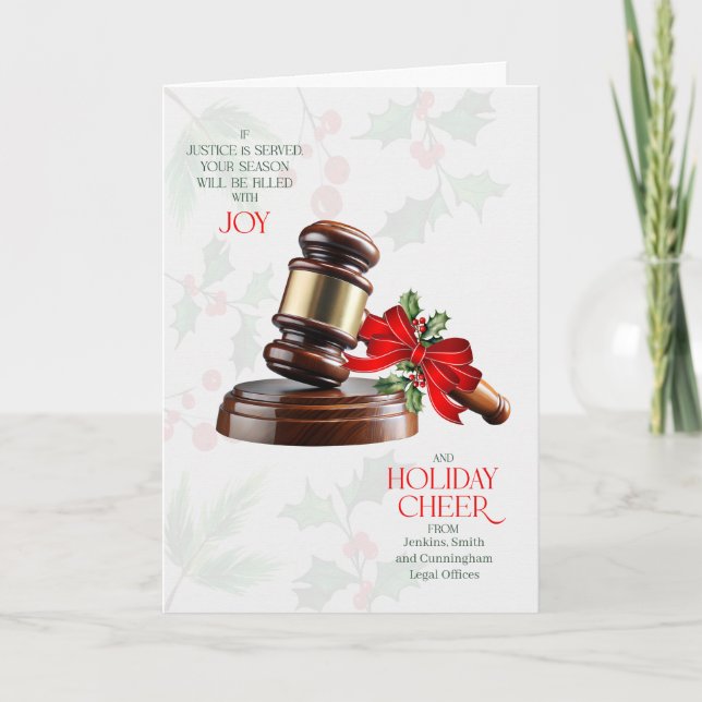 Business Greeting Judicial Gavel Cheer Custom Name Holiday Card (Front)