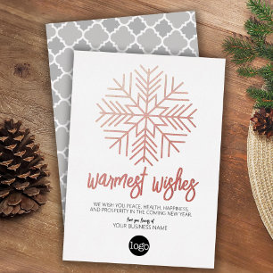 Business Greeting White - Warm Snowflake Rose Gold Foil Holiday Card