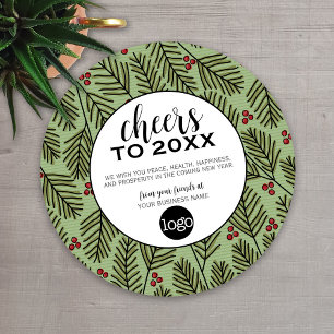 Business Greeting with Logo - Cheers - Pine Branch Holiday Card