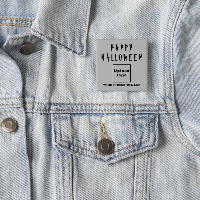 Business Halloween Greeting Grey Square Button (In Situ)