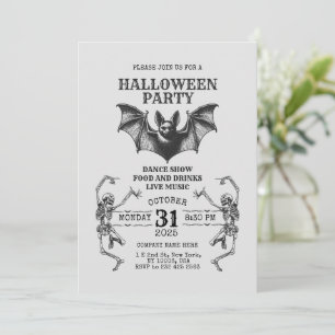 Business Halloween Invitation with Skeletons & Bat