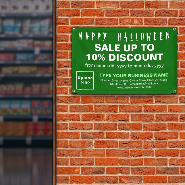 Business Halloween Sale on Green Rectangle Banner (Attract more customers this holiday. Business Halloween sale on green rectangle banner.)
