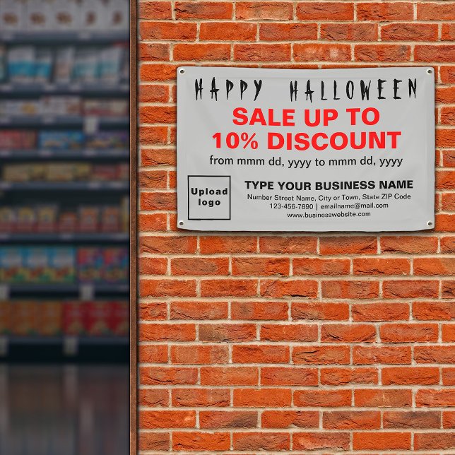 Business Halloween Sale on Grey Rectangle Banner (Attract more customers this holiday. Business Halloween sale on gray rectangle banner.)