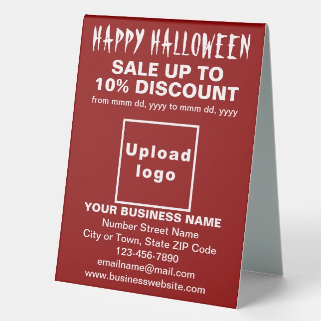 Business Halloween Sale on Red Table Sign (Front)