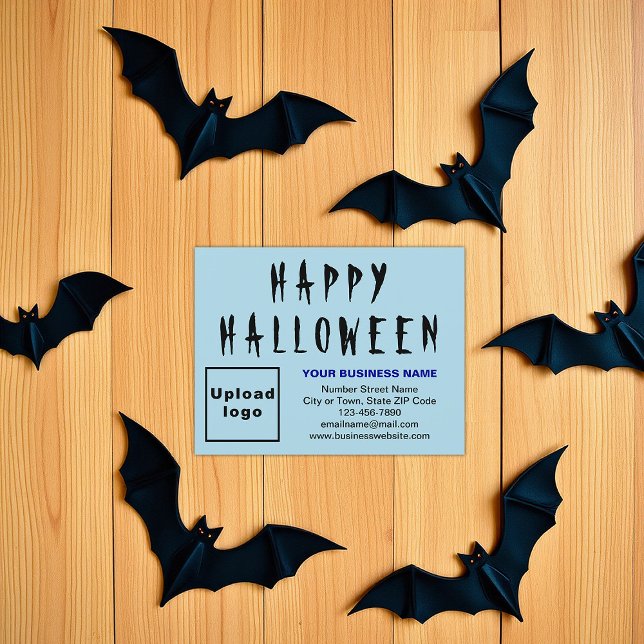 Business Halloween Small Light Blue Flat Holiday Card (Light blue Halloween business flat holiday card)