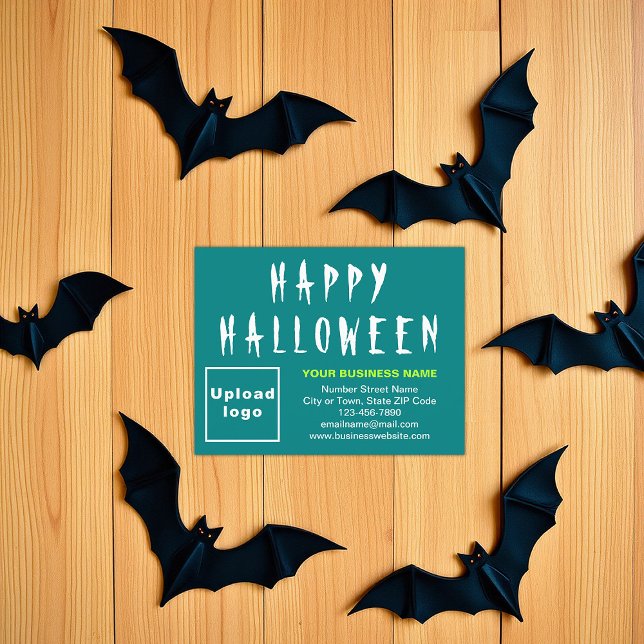 Business Halloween Small Teal Green Flat Holiday Card (Teal green Halloween business flat holiday card)