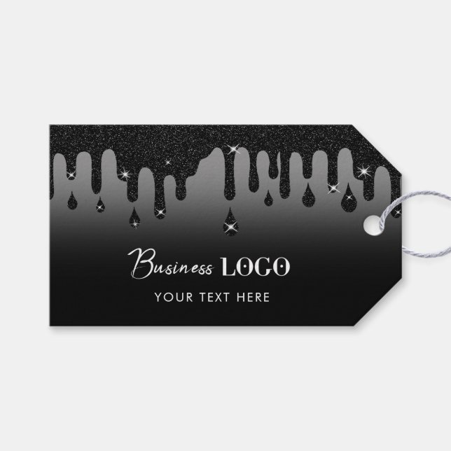 Business Hang Tag Clothing Swing Tag Black Glitter (Front (Horizontal))