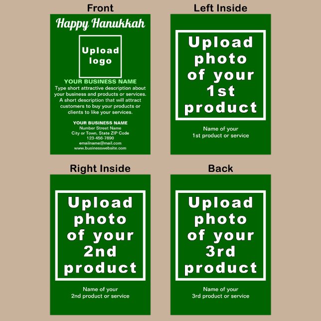 Business Hanukkah Green Folded Greeting Card (Green Hanukkah folded greeting card with your business brand and products or services.)
