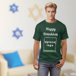 Business Hanukkah Greeting on Deep Forest Green T-Shirt<br><div class="desc">Happy Hanukkah! Wishing you joy, peace and blessing this festival of lights. Holiday to celebrate this December and to advertise also your business. Deep forest green t-shirt with Hanukkah greeting, your business name and logo. T-Shirt that you can include in your promotional products, giveaway items or gifts to your customers...</div>