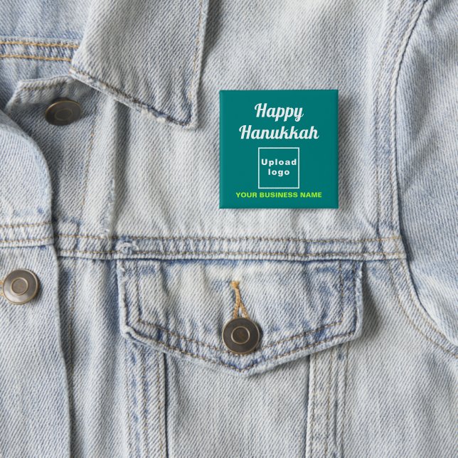 Business Hanukkah Greeting on Teal Green Square 15 Cm Square Badge (In Situ)