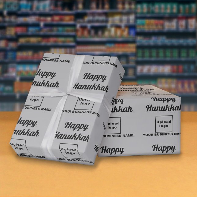 Business Hanukkah Grey Wrapping Paper (Hanukkah greeting, business name and logo on gray wrapping paper)