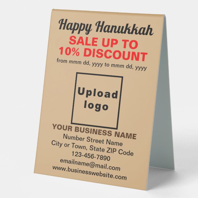 Business Hanukkah Sale on Light Brown Table Sign (Front)