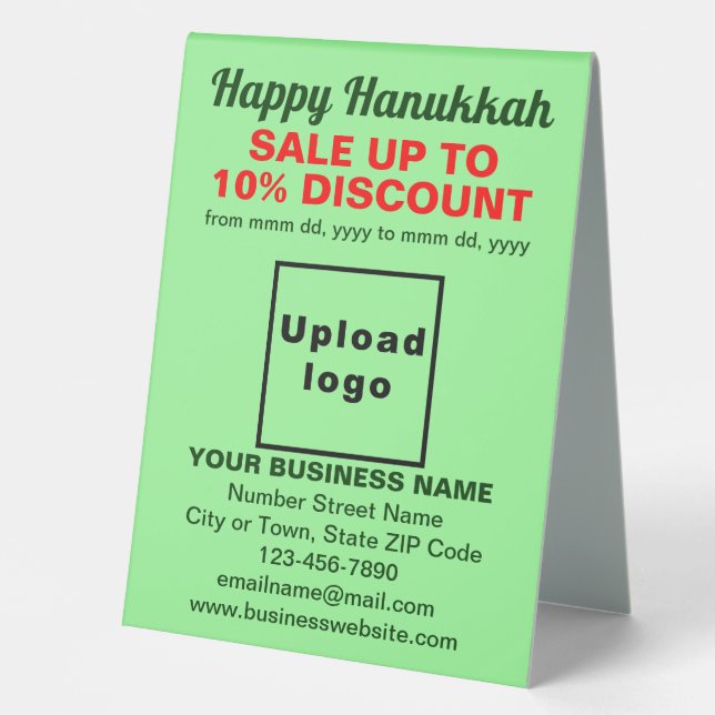 Business Hanukkah Sale on Light Green Table Sign (Front)