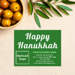 Business Hanukkah Small Green Flat Holiday Card<br><div class="desc">Happy Hanukkah! Wishing you joy, peace and blessing this festival of lights. A holiday to celebrate and to advertise also your business. Small size flat holiday card that you can customise to put your business brand and with Hanukkah greeting. Customise it and use it to greet your customers or clients...</div>