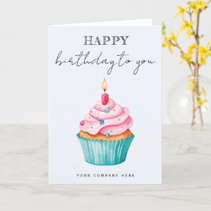 Business Happy Birthday Watercolor Cupcake Card